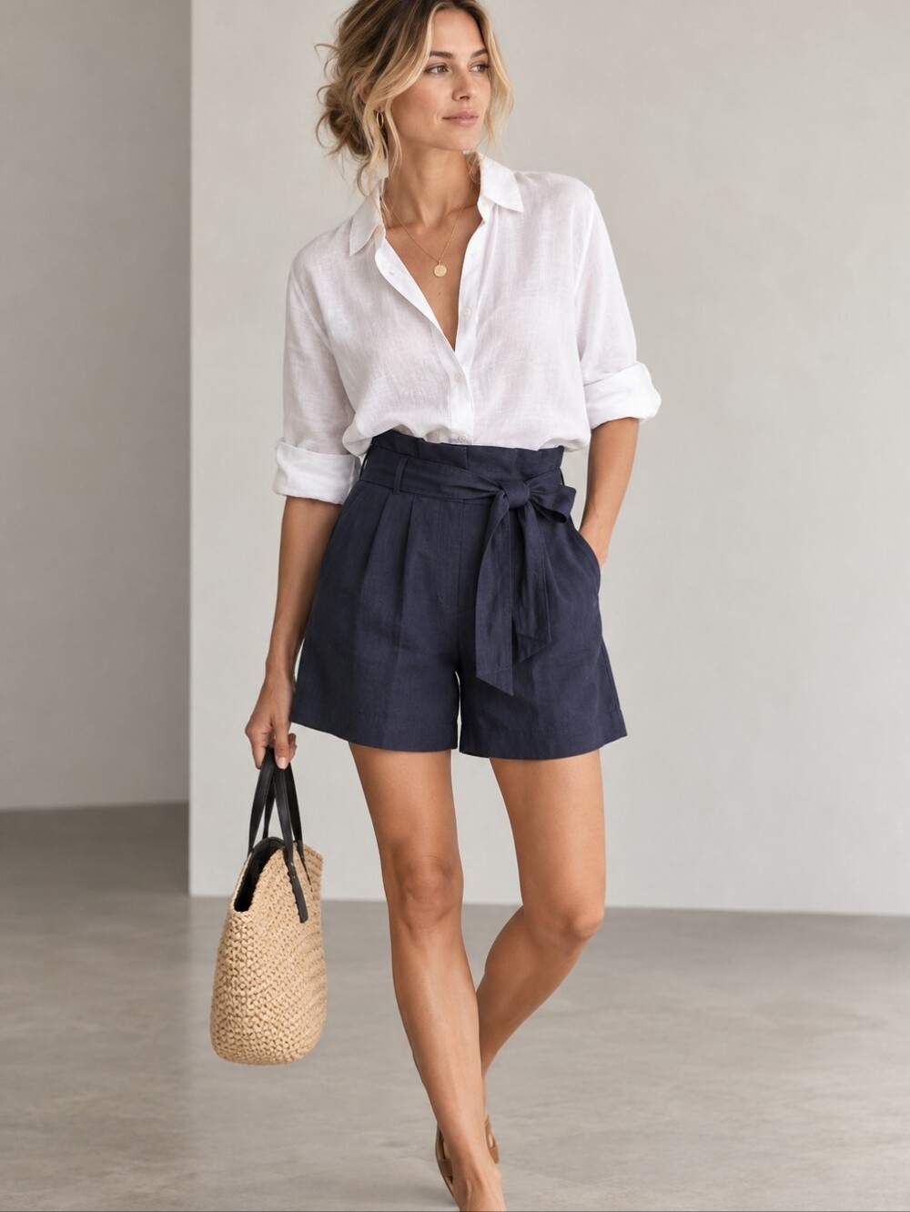 NWT BODEN ST IVES Navy Blue Linen Blend Belted Paperbag Shorts Size 10 New - Picture 8 of 8